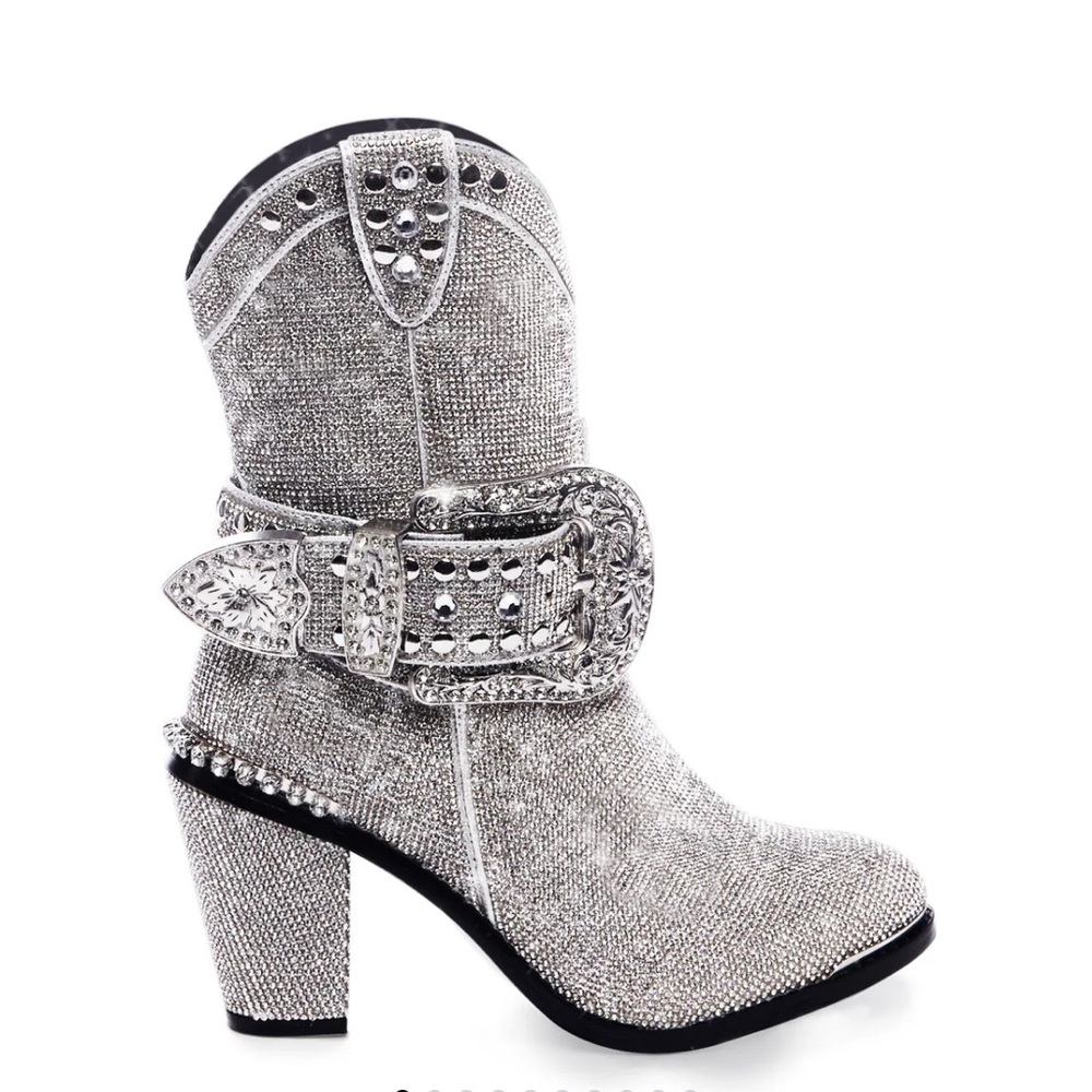 DOLLSKILL SHERIFF SHINE COWBOY BOOTS - SILVER